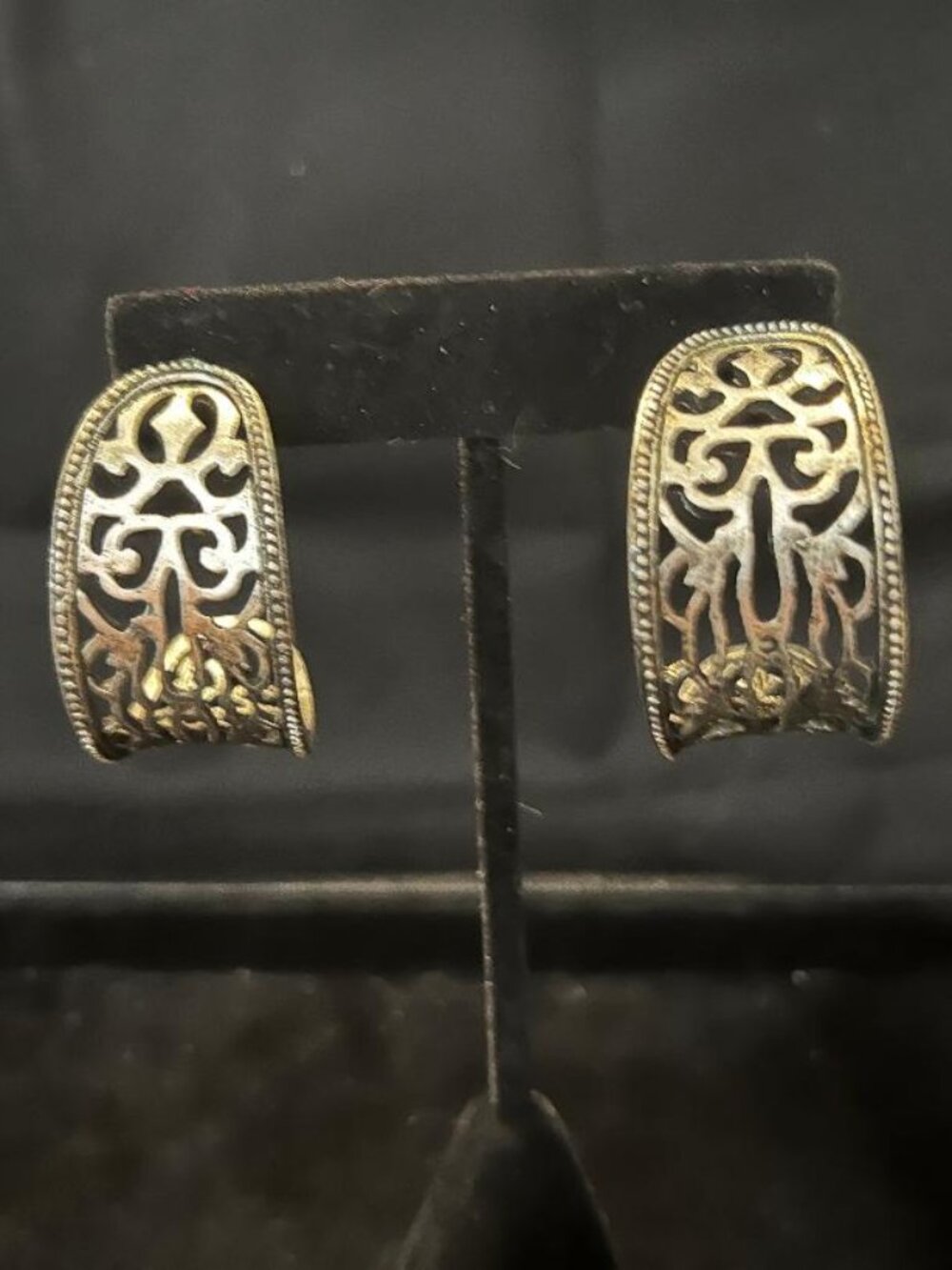Silver Tone Heavy Filigree Hoop Earrings